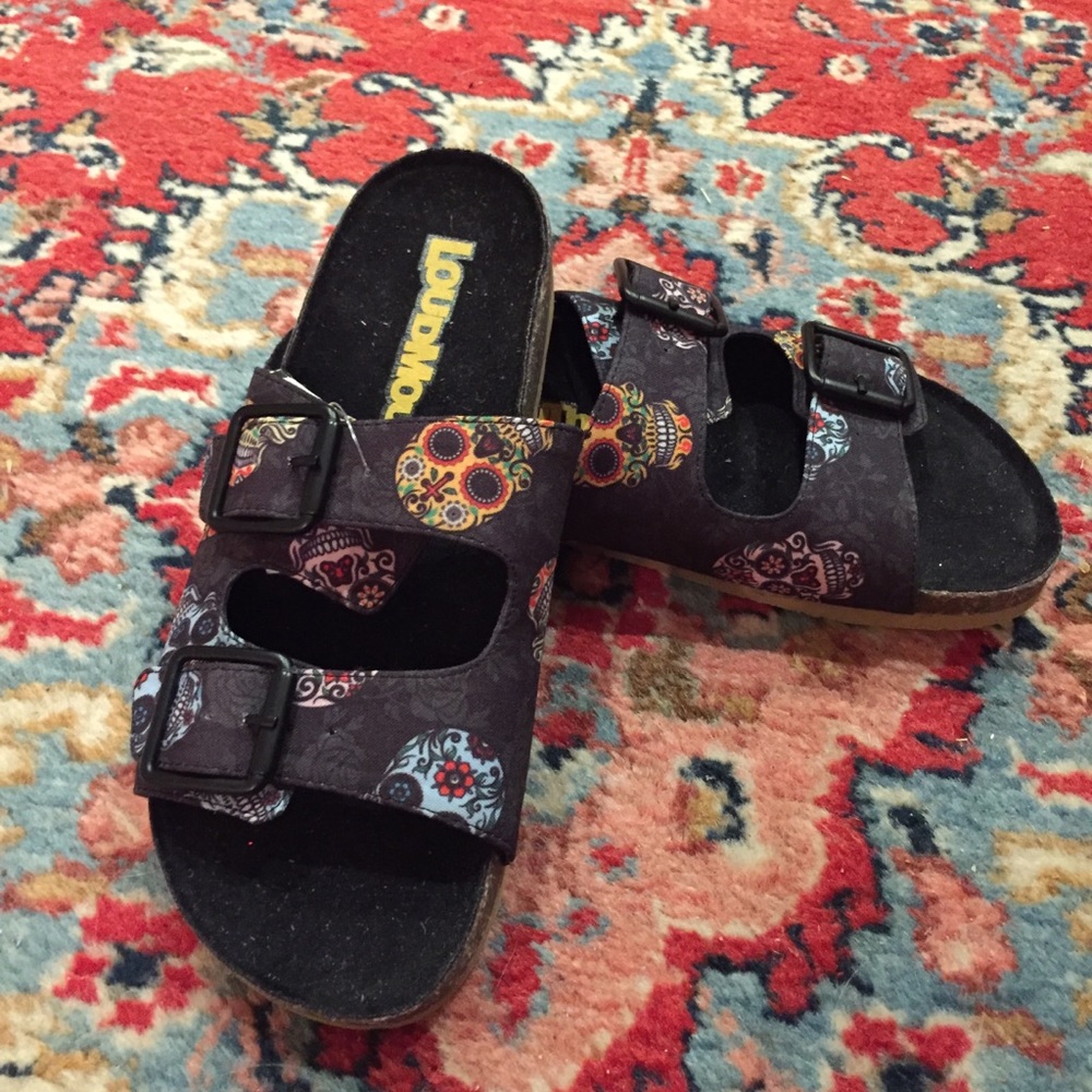 New Loudmouth Sugar Skull Frankie Sandals Sz 6